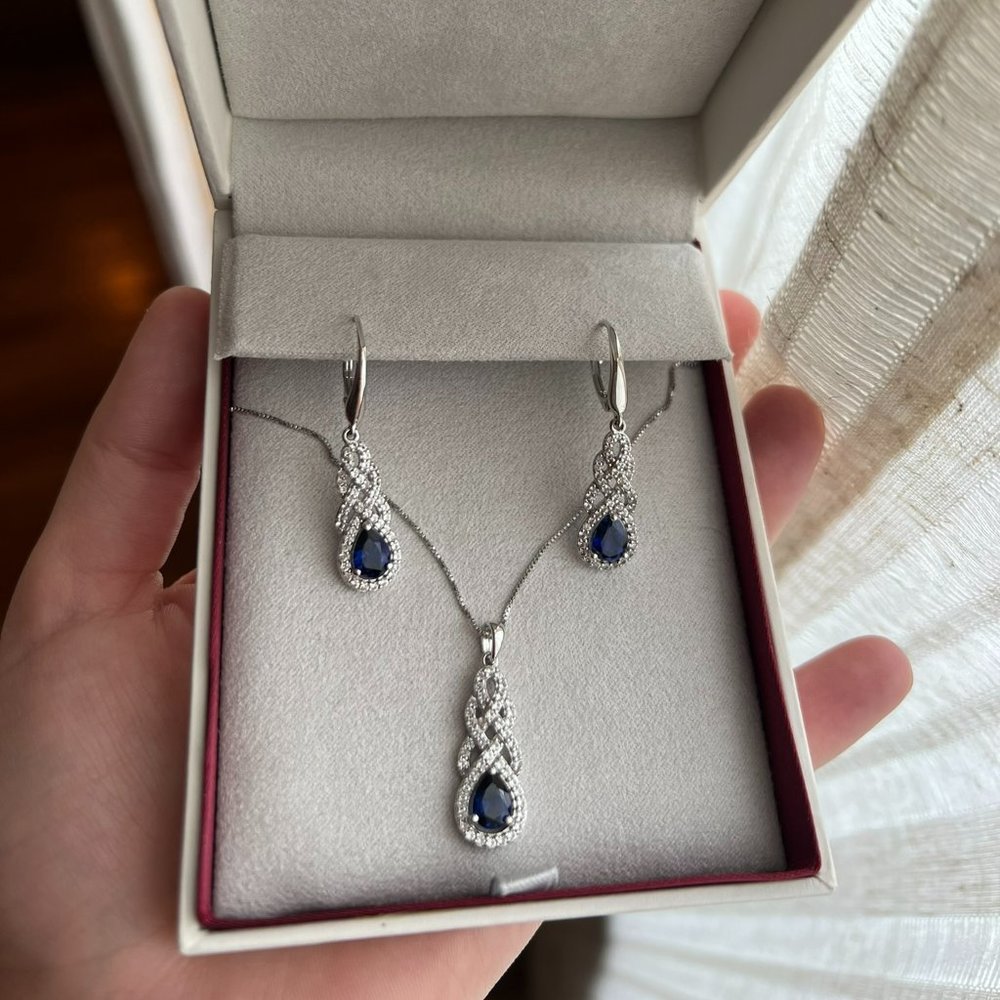 Jared Lab-Created Blue & White Sapphire Necklace & Earrings Set Sterling Silver - Picture 5 of 5